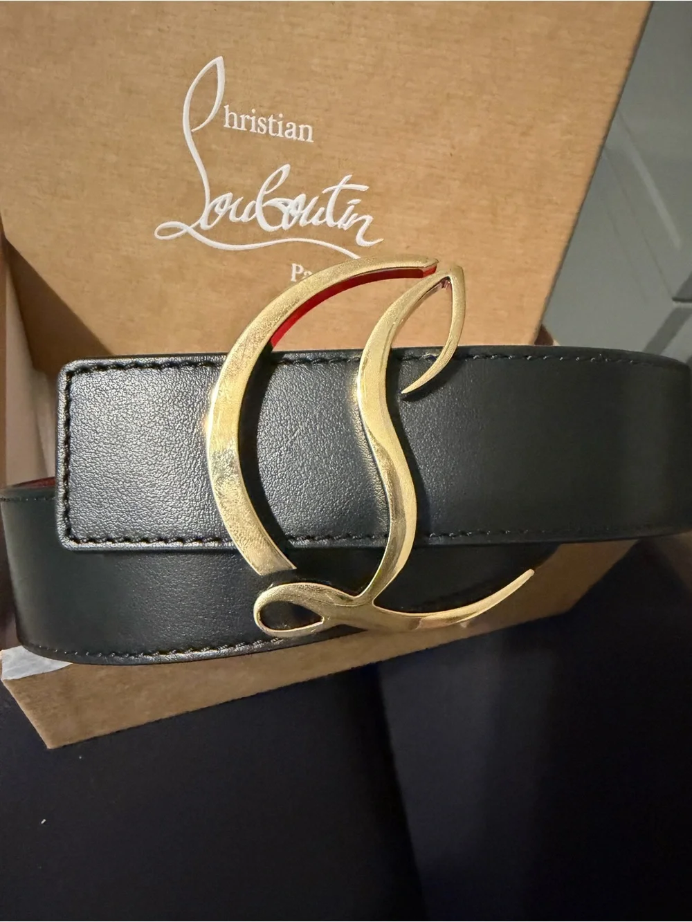 Christian Louboutin Black Leather Belt with Gold Signature Buckle - Picture 10 of 11